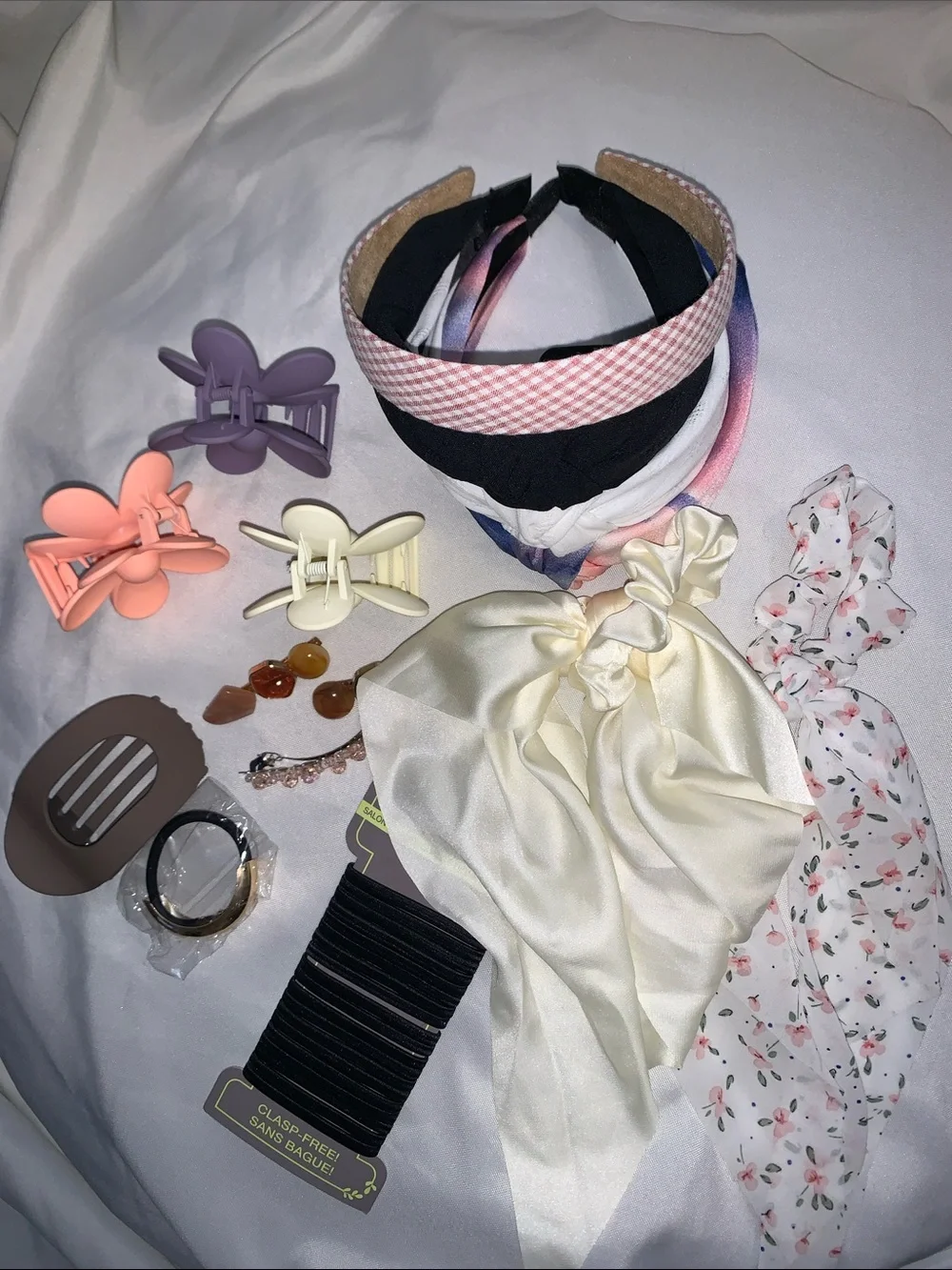 Women’s Multi-Pack Hair Accessories Set — Pink, White, Cream & Purple- 15 PIECES